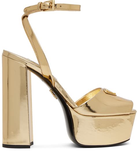 gold prada sandal|Prada heeled sandals.